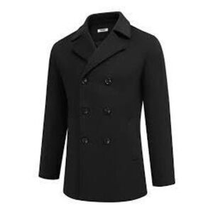 Coofandy Men's S Double Breasted Peacoat Black Dressy Jacket Eveningwear NWT